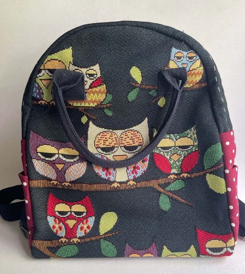 Owl Tapestry Backpack Purse Multi Color Jacquard Fabric